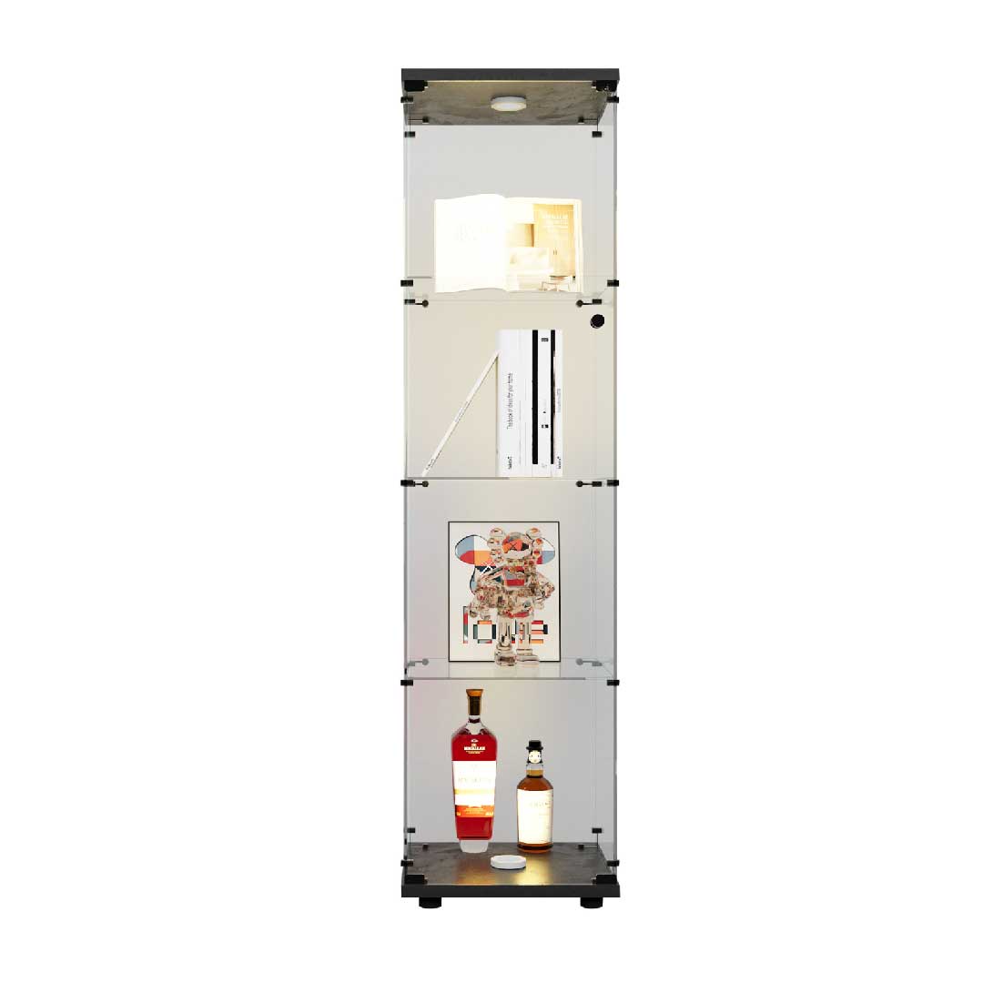 Yelenaro Glasvitrine 165 cm mit LED, Weiß & Schwarz, 4 Böden
