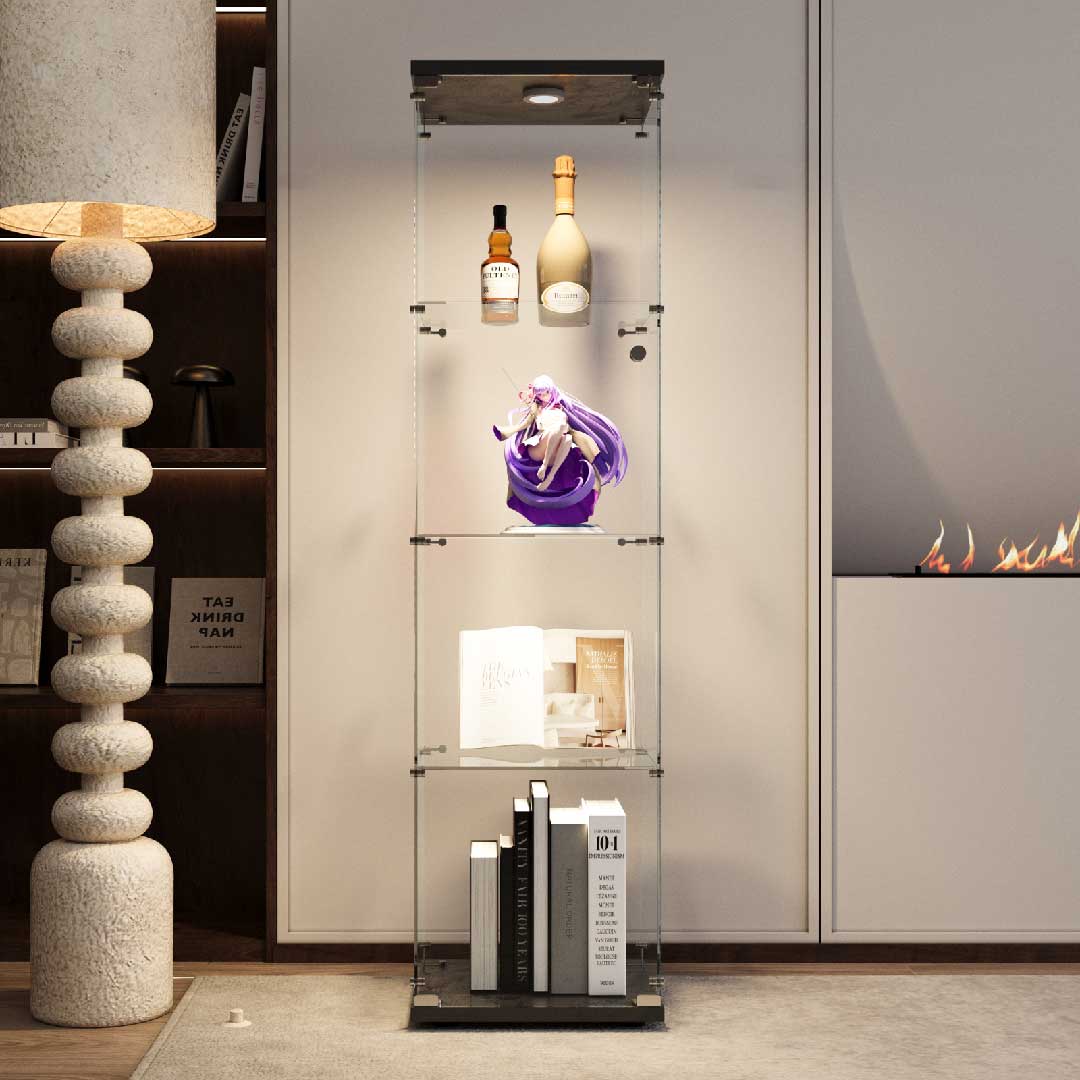 Yelenaro Glasvitrine 165 cm mit LED, Weiß & Schwarz, 4 Böden