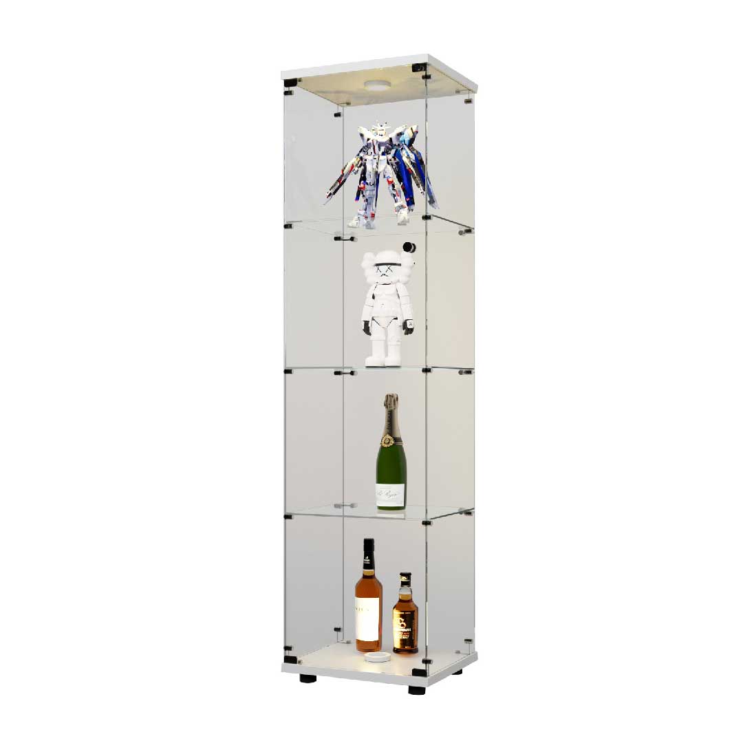 Yelenaro Glasvitrine 165 cm mit LED, Weiß & Schwarz, 4 Böden