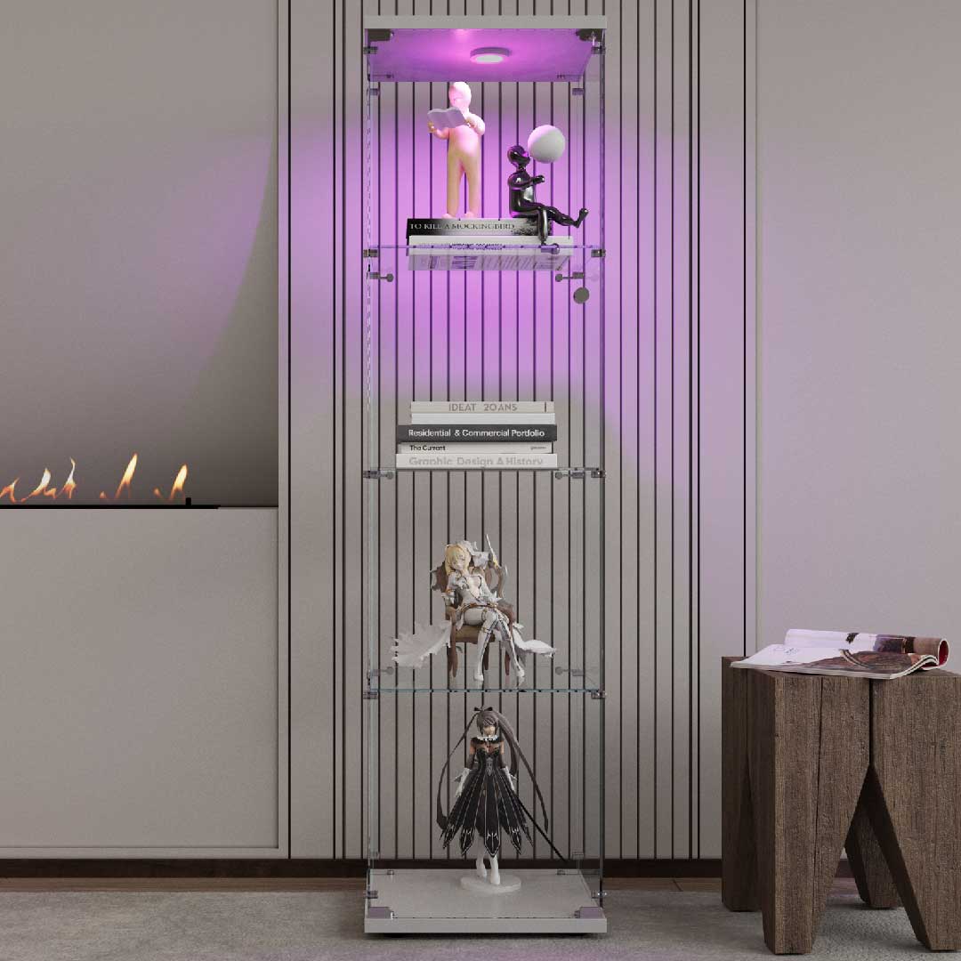 Yelenaro Glasvitrine 165 cm mit LED, Weiß & Schwarz, 4 Böden