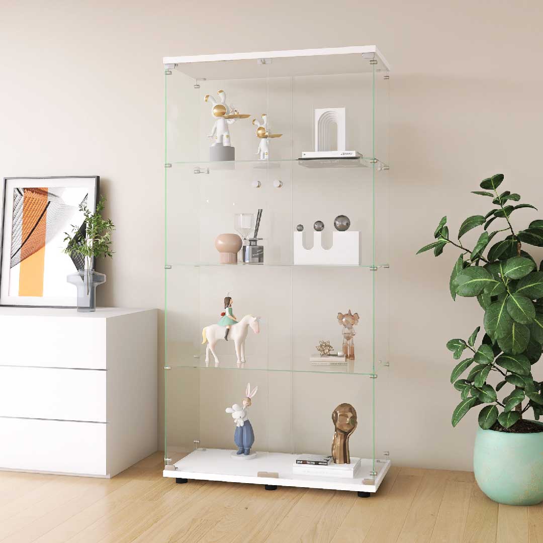 Yelenaro glasvitrin 163 cm – golvvitrin med lås, LED som tillval