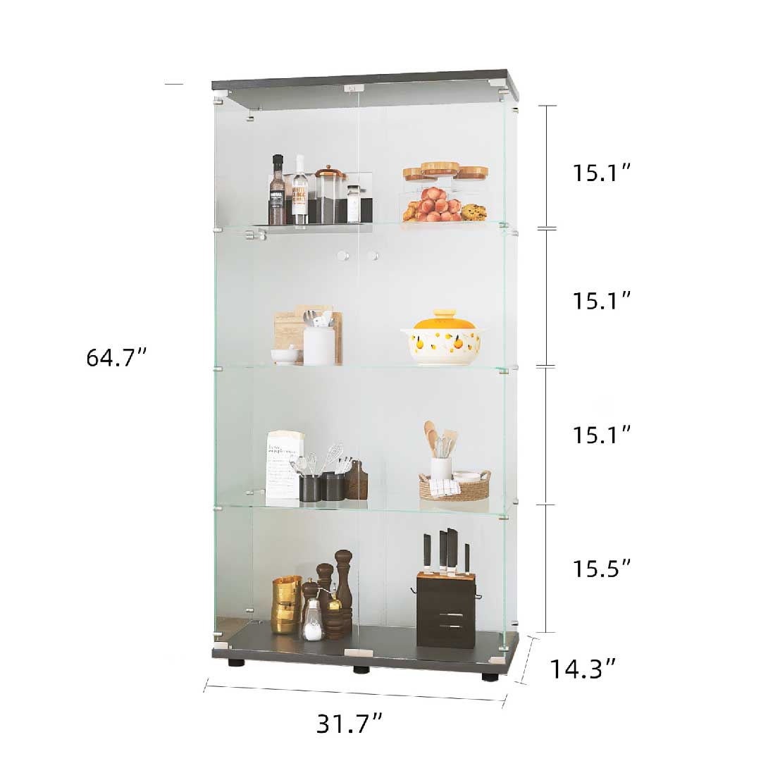 Yelenaro glasvitrin 163 cm – golvvitrin med lås, LED som tillval