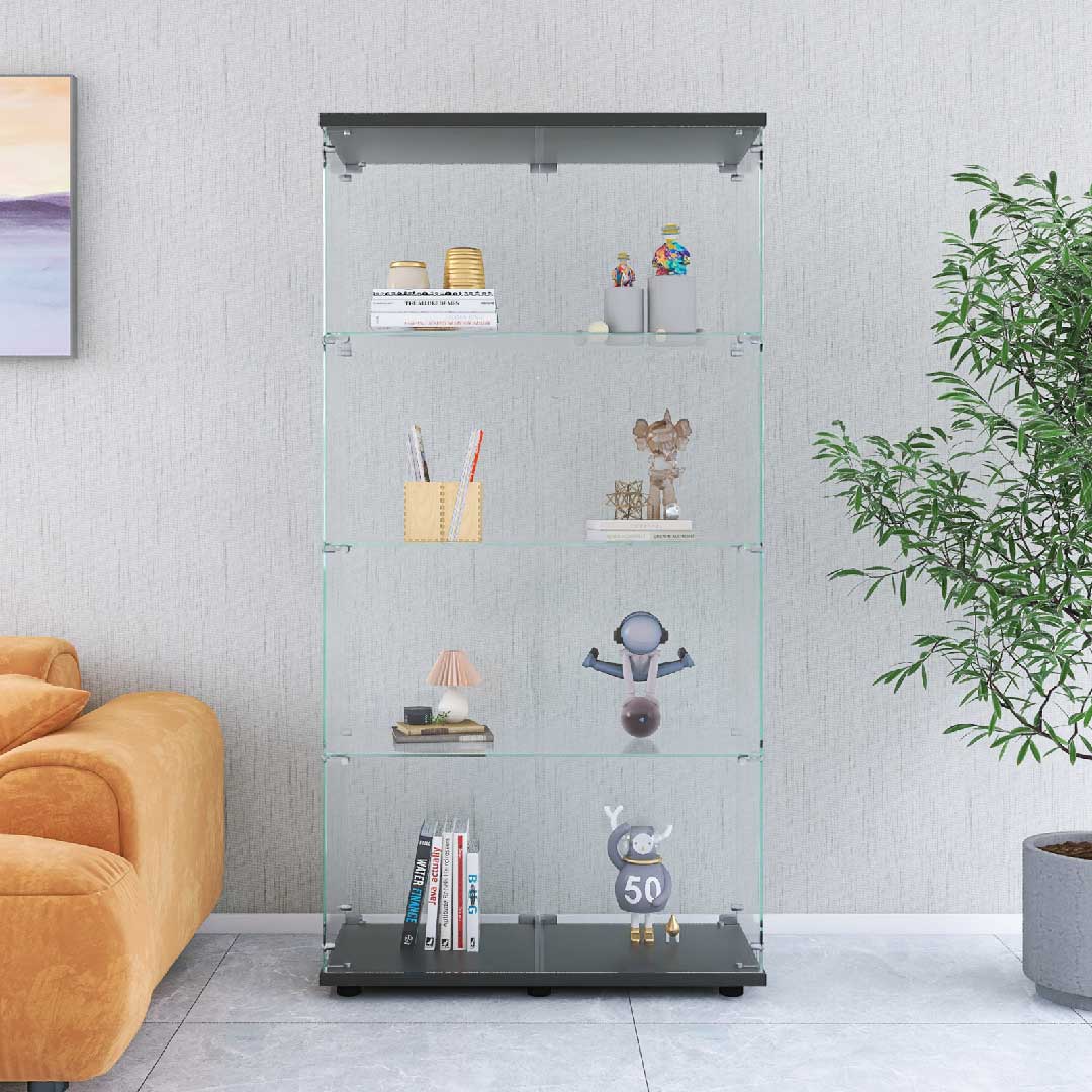 Yelenaro glasvitrin 163 cm – golvvitrin med lås, LED som tillval