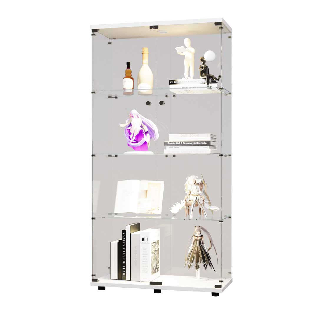 Yelenaro Glasvitrine 165 cm mit LED, Weiß & Schwarz, 4 Böden