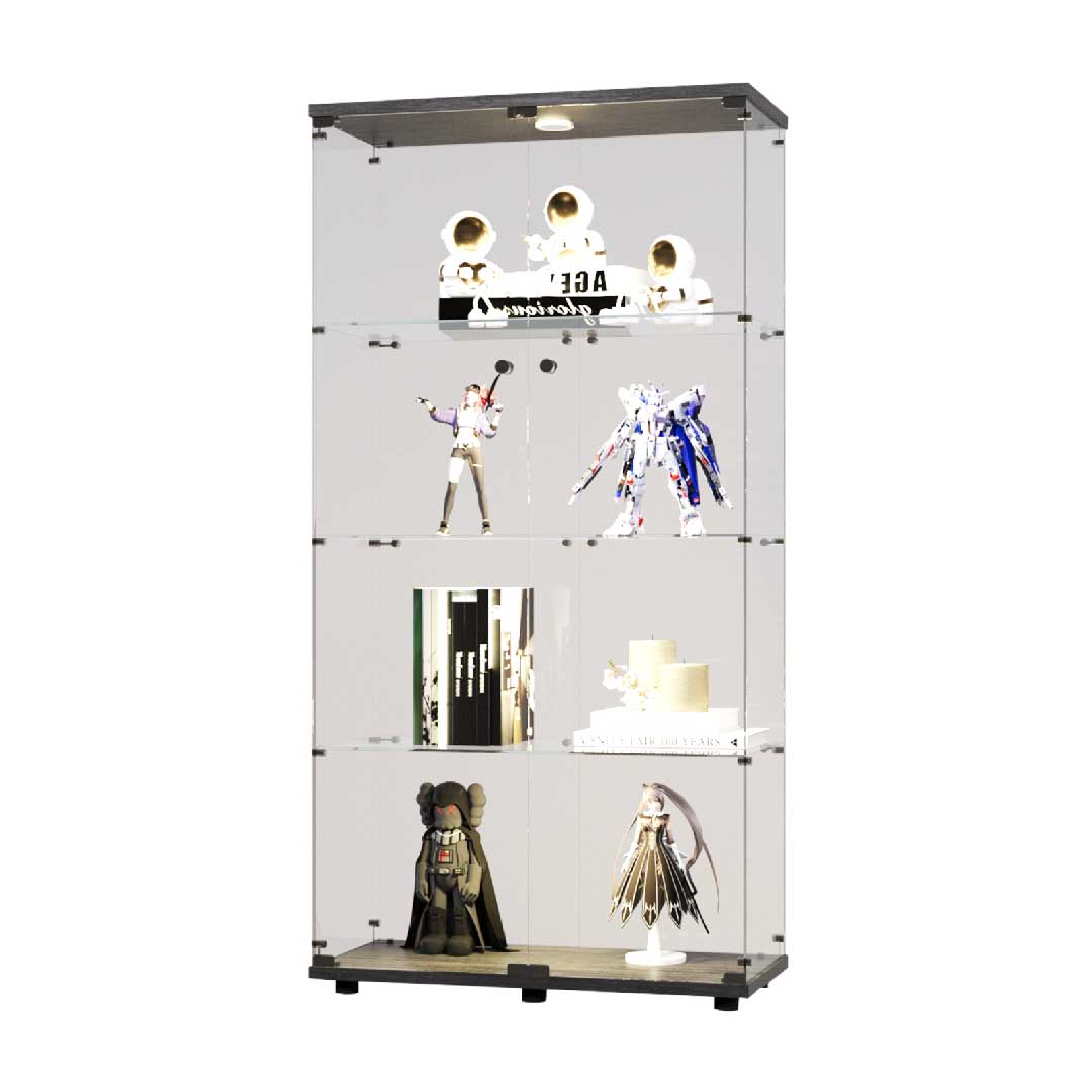 Yelenaro Glasvitrine 165 cm mit LED, Weiß & Schwarz, 4 Böden