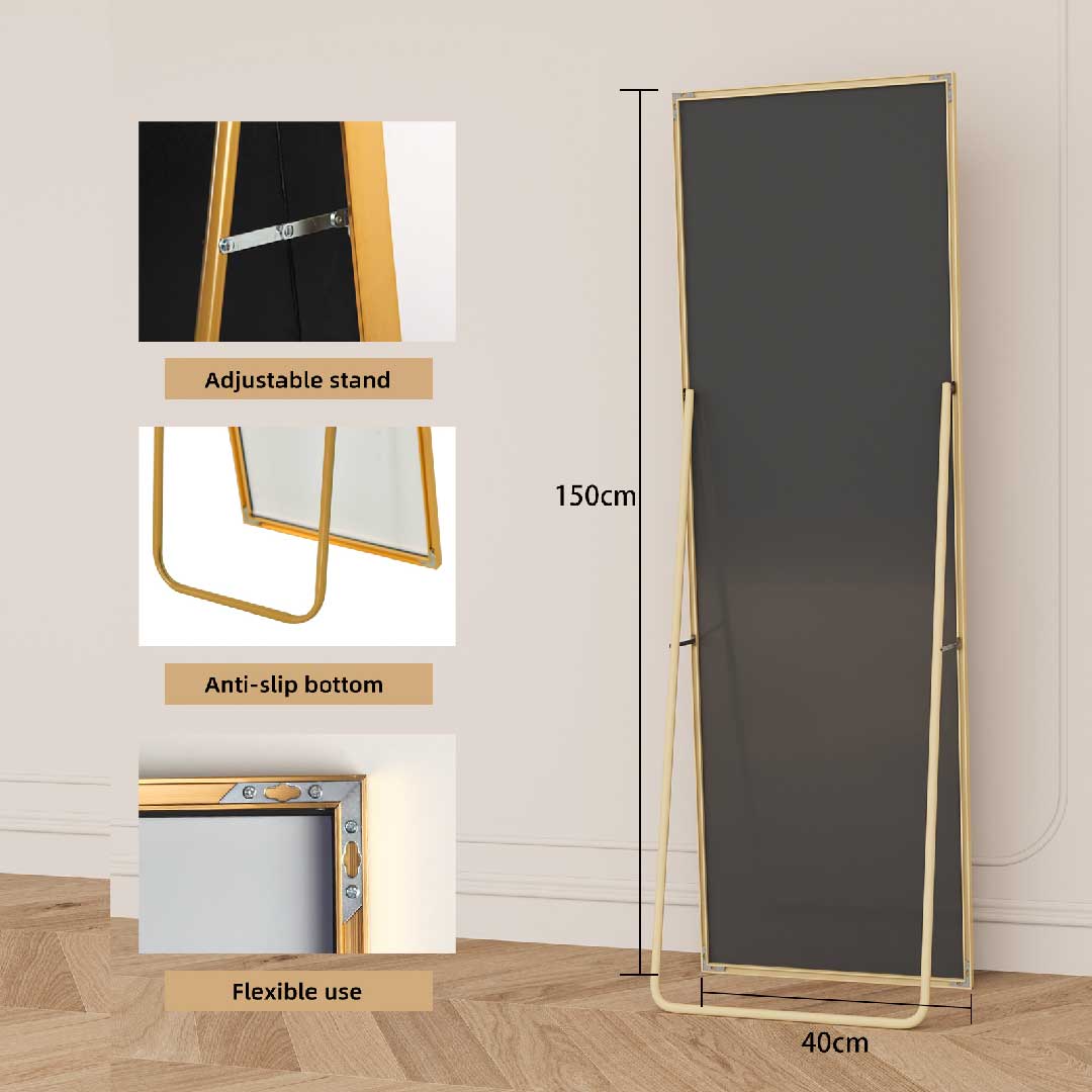 Rückseite des Yelenaro Standspiegels 150x40 cm mit verstellbarer Stütze und rutschfestem Standfuß