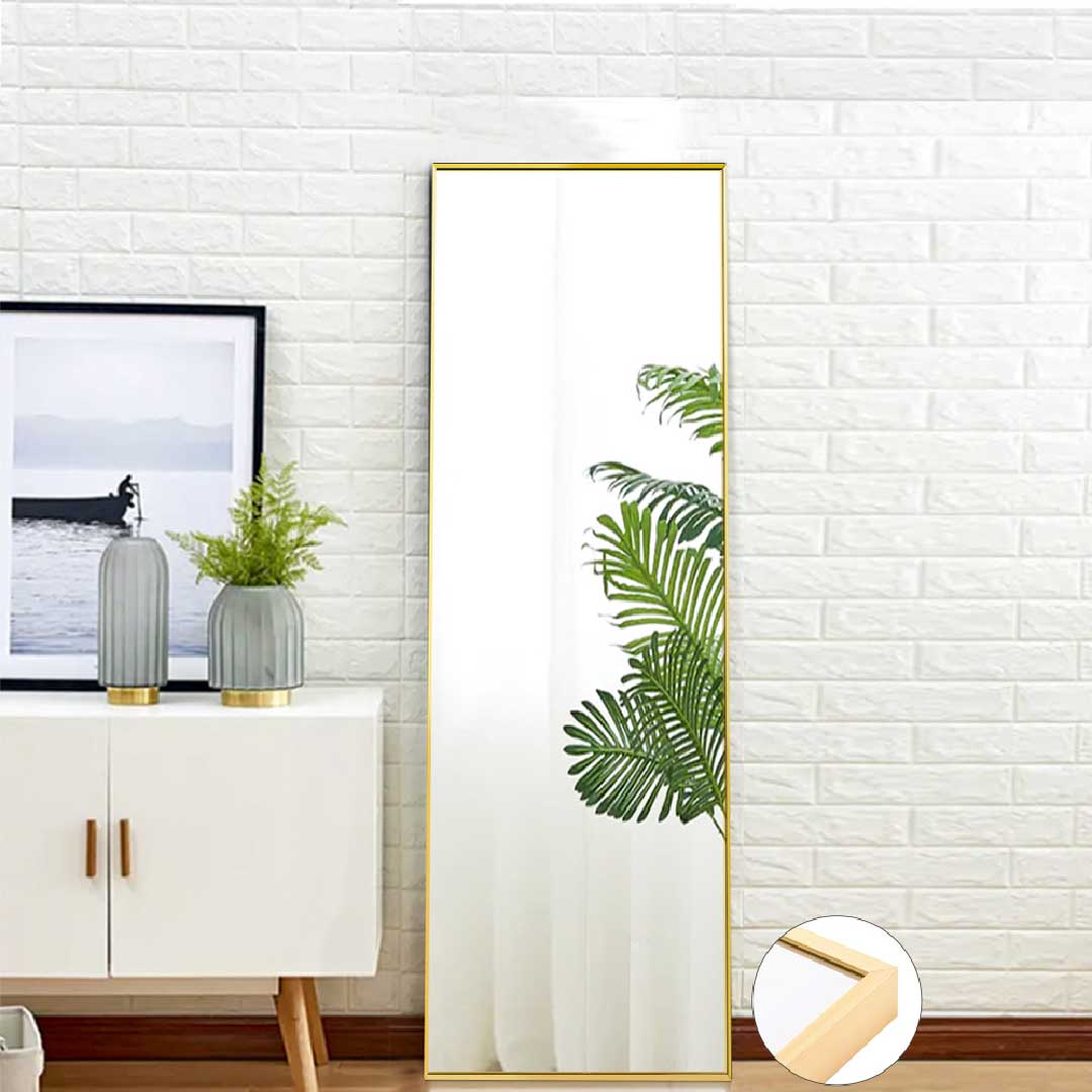 Yelenaro Standspiegel 150x40 cm mit Metallrahmen in Gold, rechteckiger Ganzkörperspiegel für Wohnzimmer und Flur