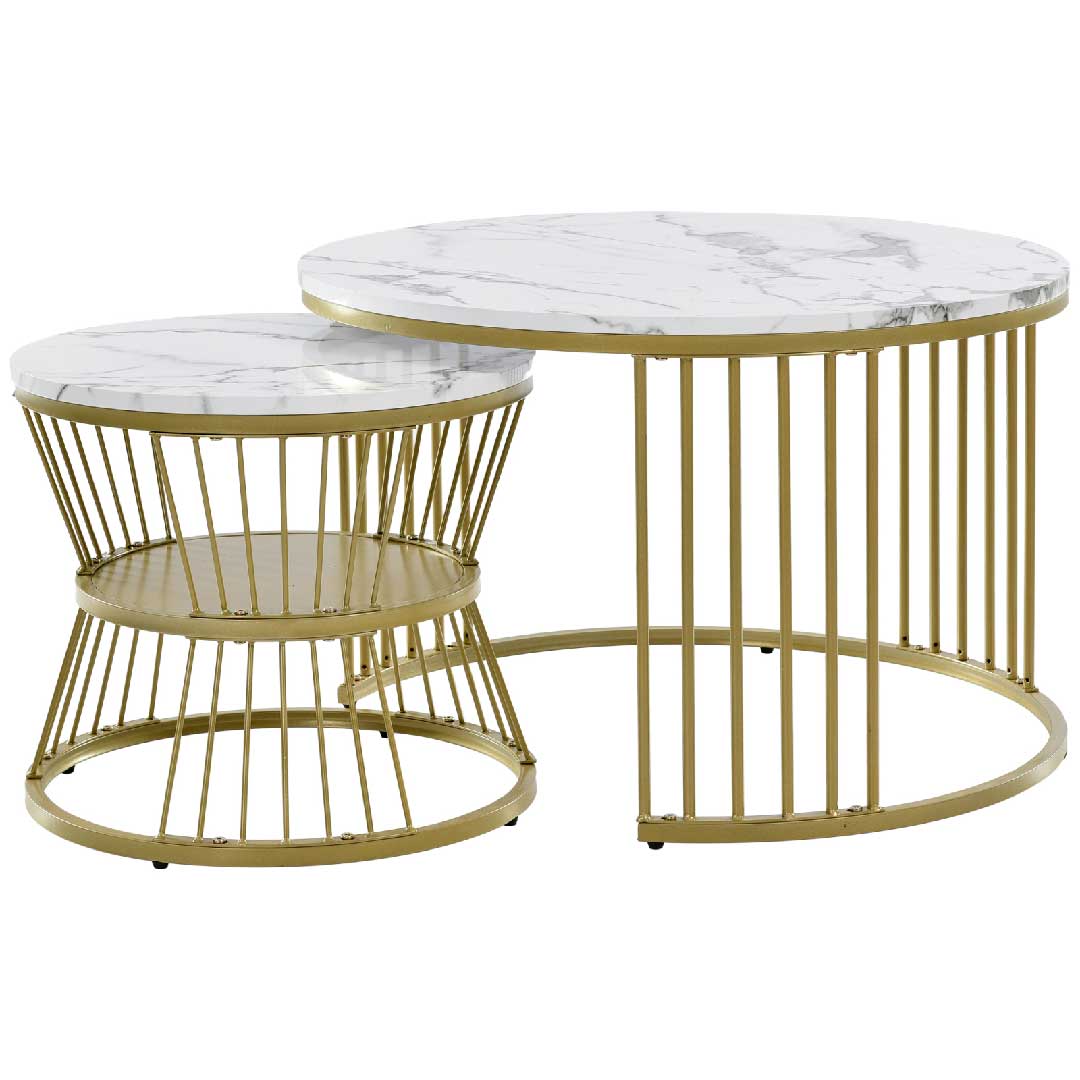 Yelenaro Couchtisch 2er Set Rund Marmoroptik Gold – Moderner Wohnzimmertisch