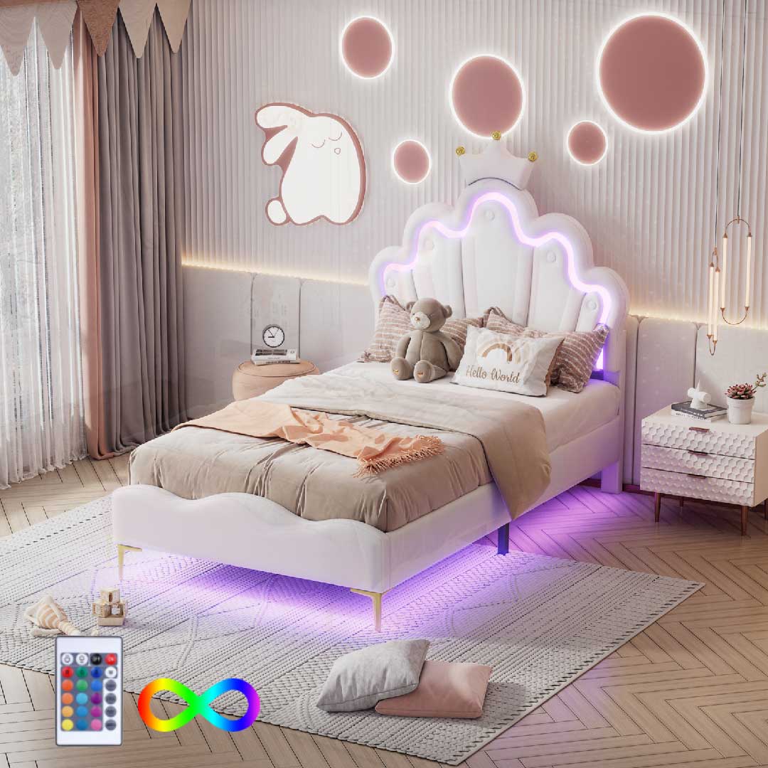 Kinderzimmer mit LED-Kronenbett 90x200 – stilvolles und sicheres Bett für Kinder und Jugendliche